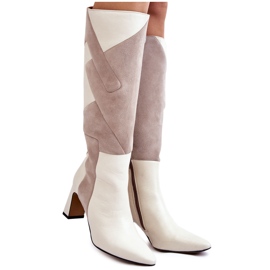 Knästövlar i läder för kvinnor Maciejka 05784-22 Ljusbeige