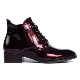 W. Potocki Lackade damstövlar med snörning Potocki vinröd rödvin mångfärgad