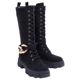 Charlize svarta snörstövlar i mocka