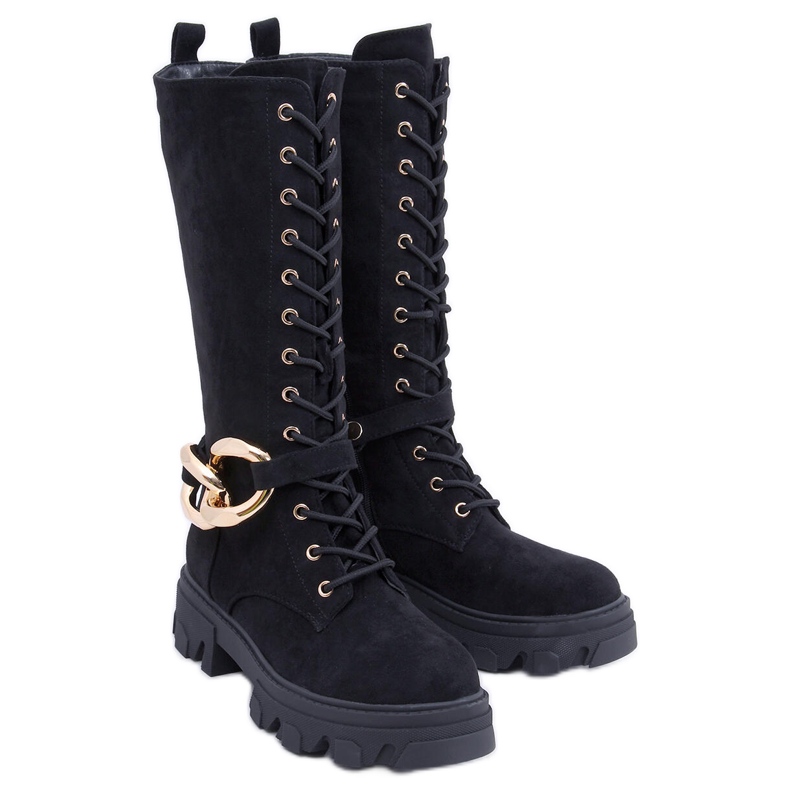 Charlize svarta snörstövlar i mocka