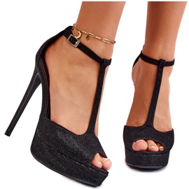 Svarta Marisha glänsande högklackade sandaler