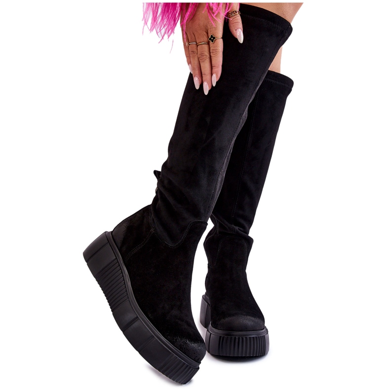 PL5 Mocka Platform Knä Boots Black Spectrum svart