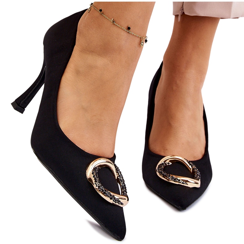 PS1 Eleganta högklackade klackar med trendig svart ädel dekoration