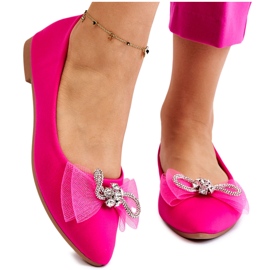 PS1 Ballerina med V-ringad dam med en dekorativ rosett Fuchsia Luminous rosa