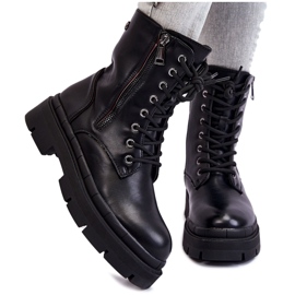 PG1 Dam Läder Lace Up Trapper Boots Svart Shanna