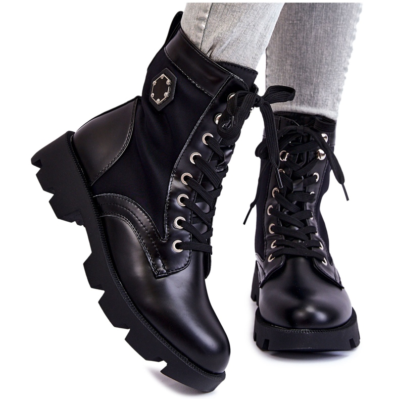 PG1 Trapper-stövlar med snörning för kvinnor med värmande svart Nomi