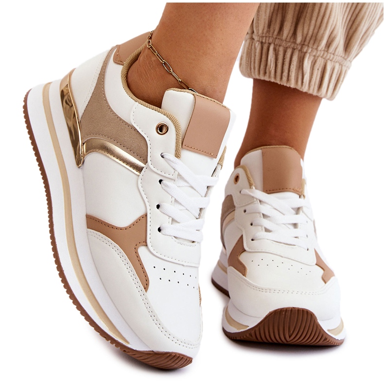 PG1 Fashionabla sportskor med wedge för kvinnor, vita och beige Yuki