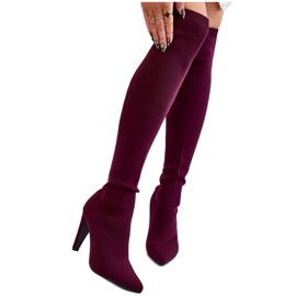 BM Högklackade stövlar med strumpa Burgundy Renoli röd mångfärgad