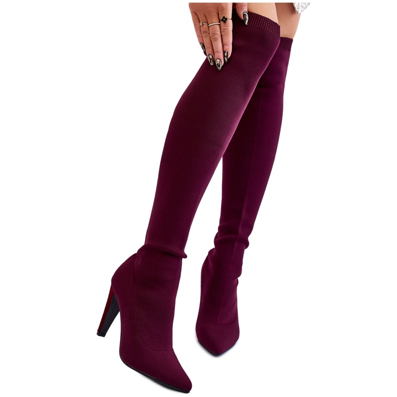 BM Högklackade stövlar med strumpa Burgundy Renoli röd mångfärgad