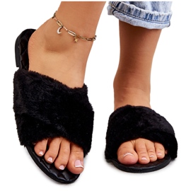 Platta klackar för kvinnor med päls Svart Lussie