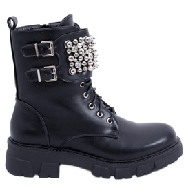 PA1 Vance Svarta ankelstövlar med pärlor