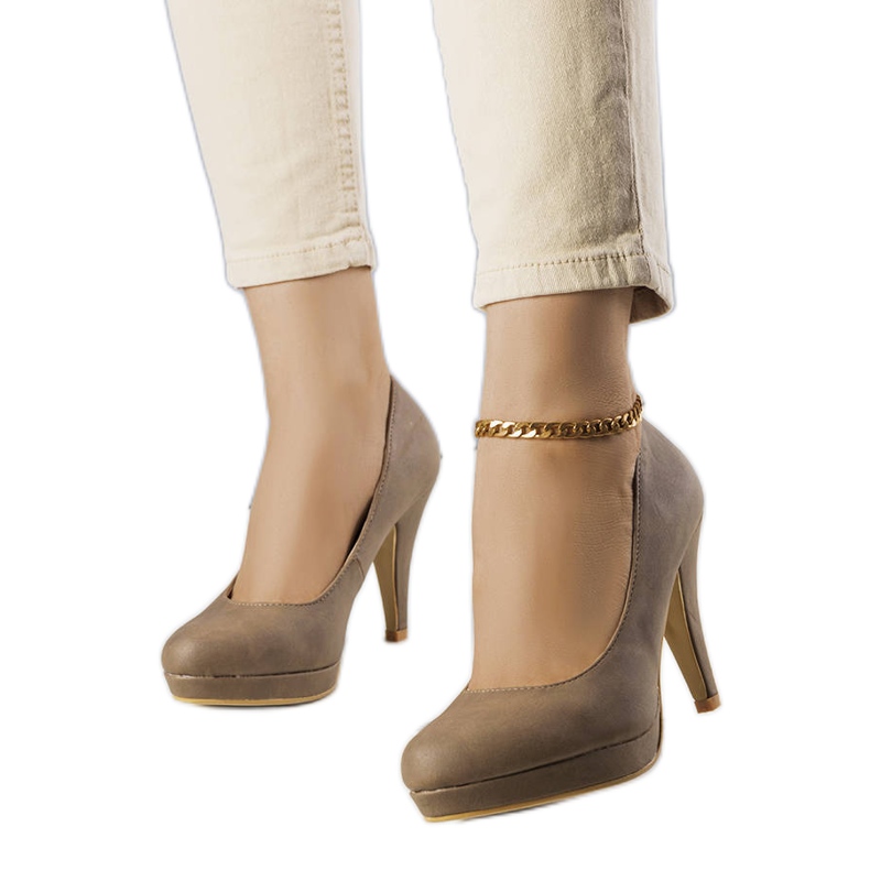 Emily brown pumps med hög klack beige