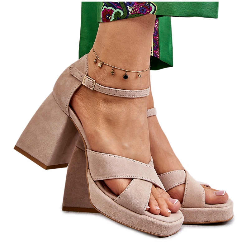 Lewski Shoes Dam mocka högklackade sandaler vänster skor 3221 Beige brun