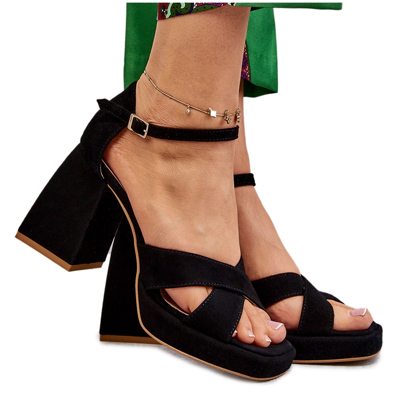 Lewski Shoes Damsandaler med hög klack i mocka Leski Skor 3221 Svart