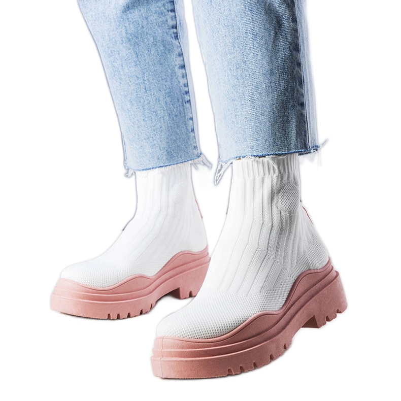 Cali vita sockboots med rosa sula