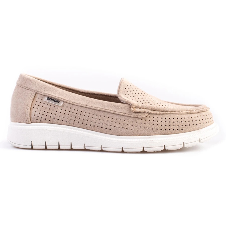 Beige Shelovet genombrutna loafers för kvinnor