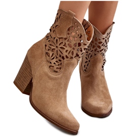Lewski Shoes Mocka Openwork Cowboy Boots Leski Skor 3265 Mörk Beige