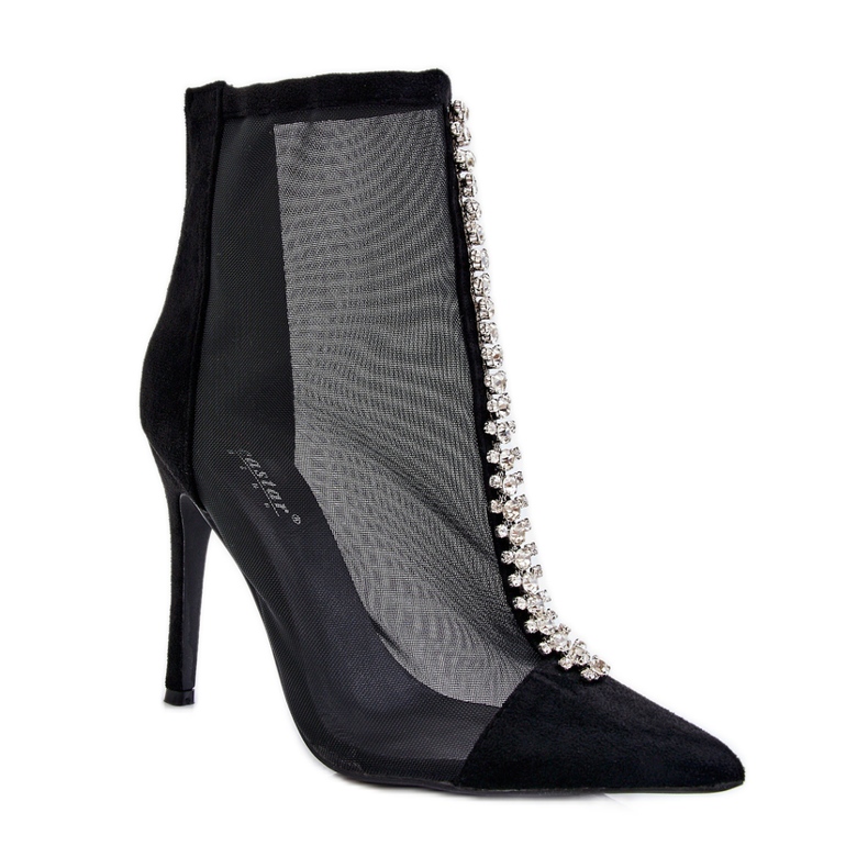 Fashionabla högklackade damstövlar med mesh svart Rummi