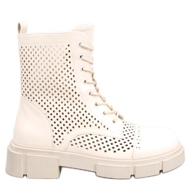 BM Wyman Beige öppna stövlar med snörning