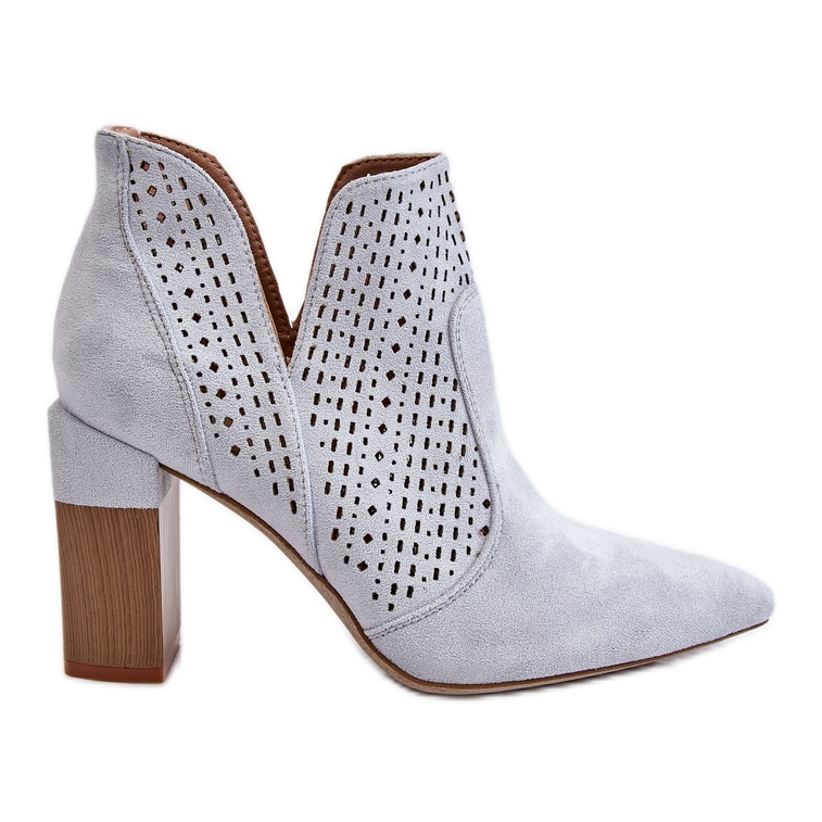 PM1 Fashionabla mocka genombrutna högklackade stövlar Grå Genevi silver-