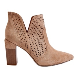 Fashionabla mocka genombrutna stövlar med hög klack Beige Genevi