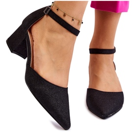 PG1 Fashionabla Shiny Low Heel Pumps Svart Leilany
