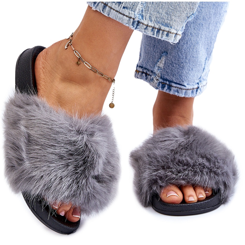 PM1 Grå Kennet Fur Slides för kvinnor