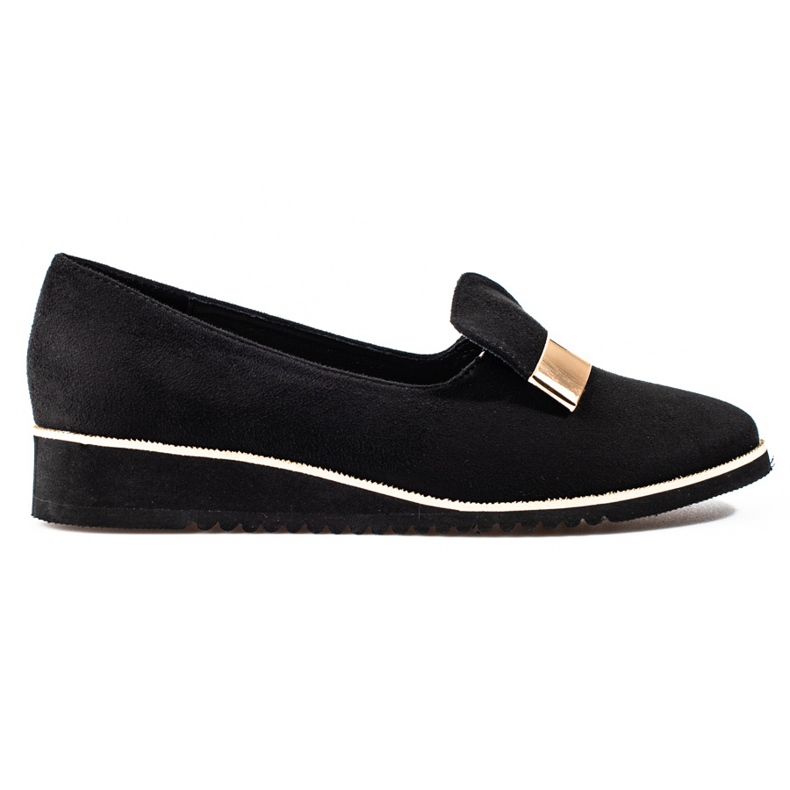 Lätta damskor Shelovet med gulddekor i mocka svart