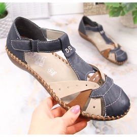 Bekväma platta damsandaler med kardborre Rieker M1655-14 beige