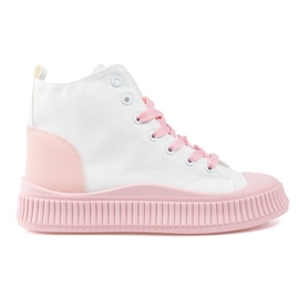Shelovet dam sneakers höga vita och rosa