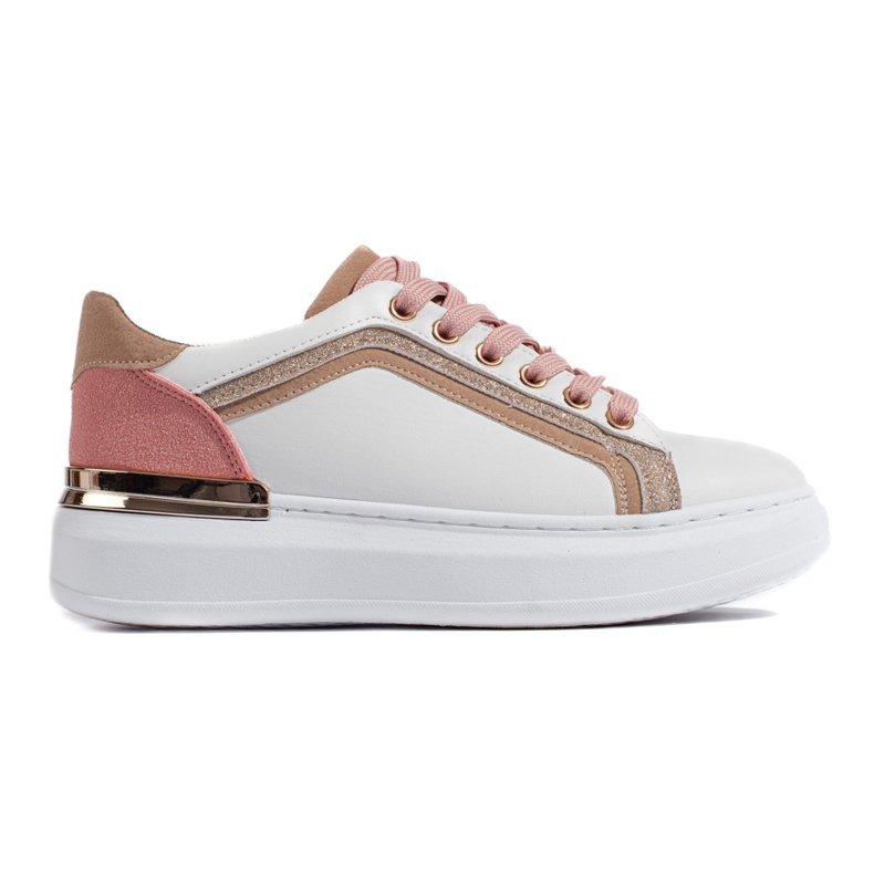 Shelovet vita sneakers för kvinnor med glitter beige