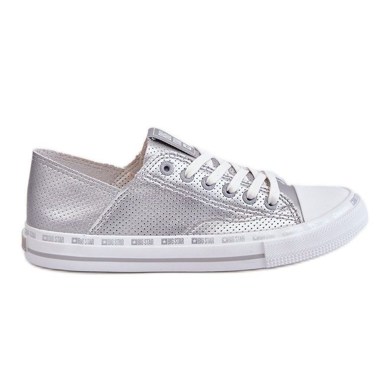 Låga sneakers i läder för kvinnor Big Star LL274016 Silver silver-