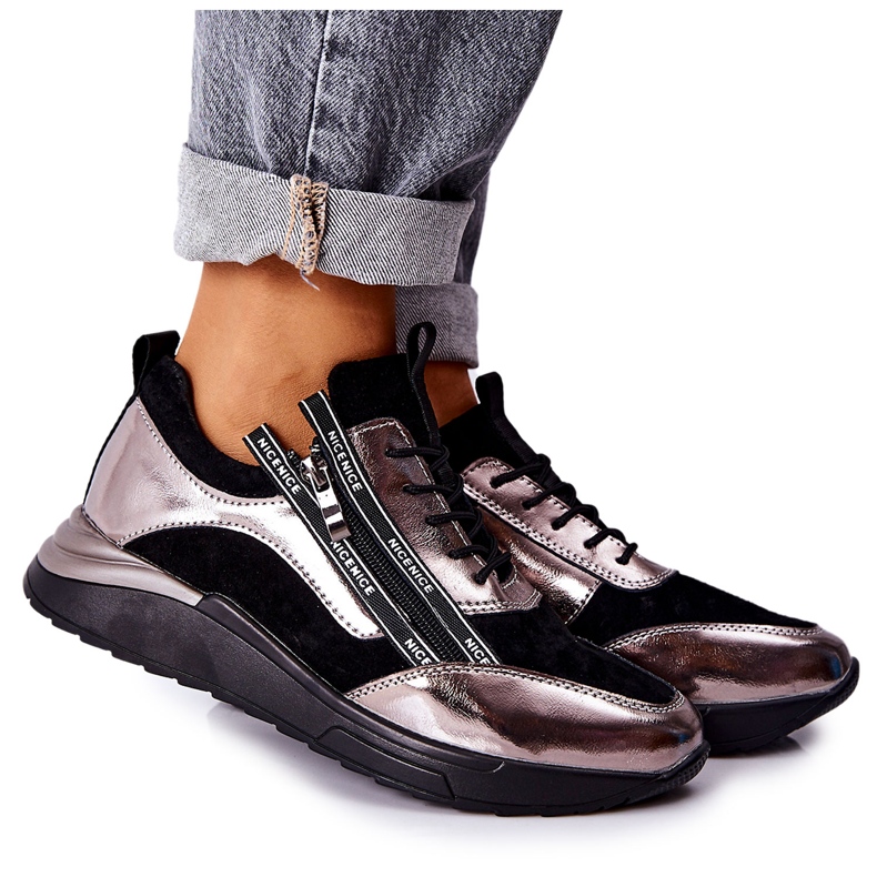 POTOCKI Läder Metallic Sports Sneakers Svart och Silver