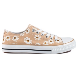 Shelovet beige blommiga sneakers för kvinnor