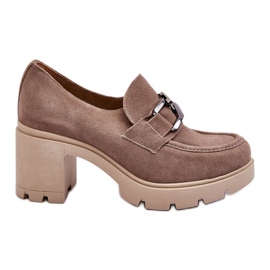 Lemar Eleganta brogues på häl med mörksilverbeige harmelldekoration