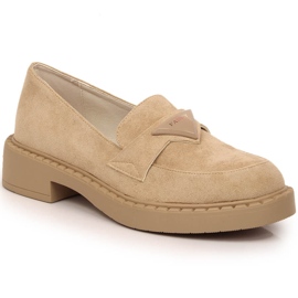 Potocki SZ12003 loafers i mocka med klack och plattform beige