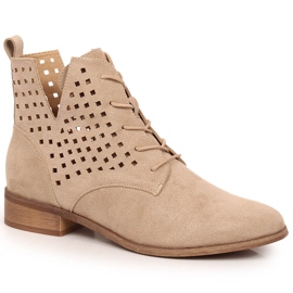 Potocki SZ12089 beige mocka genombrutna platta stövlar