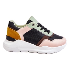 PG1 Sneakers i läderplattform för kvinnor, svart och grönt Chaya