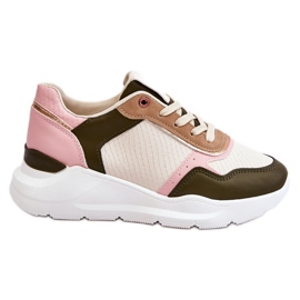 Läder Platform Trainers för kvinnor Beige och rosa Chaya
