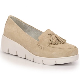 Filippo DP3162/23 wedge loafers i läder med tofsar beige