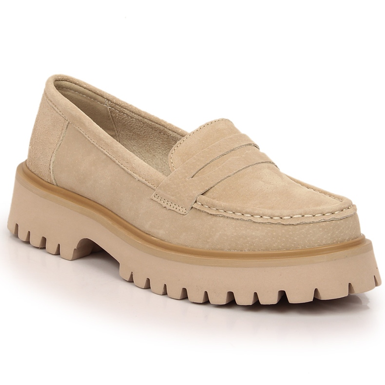 Dam loafers i läder med klackar och beige plattform Filippo DP4586/23