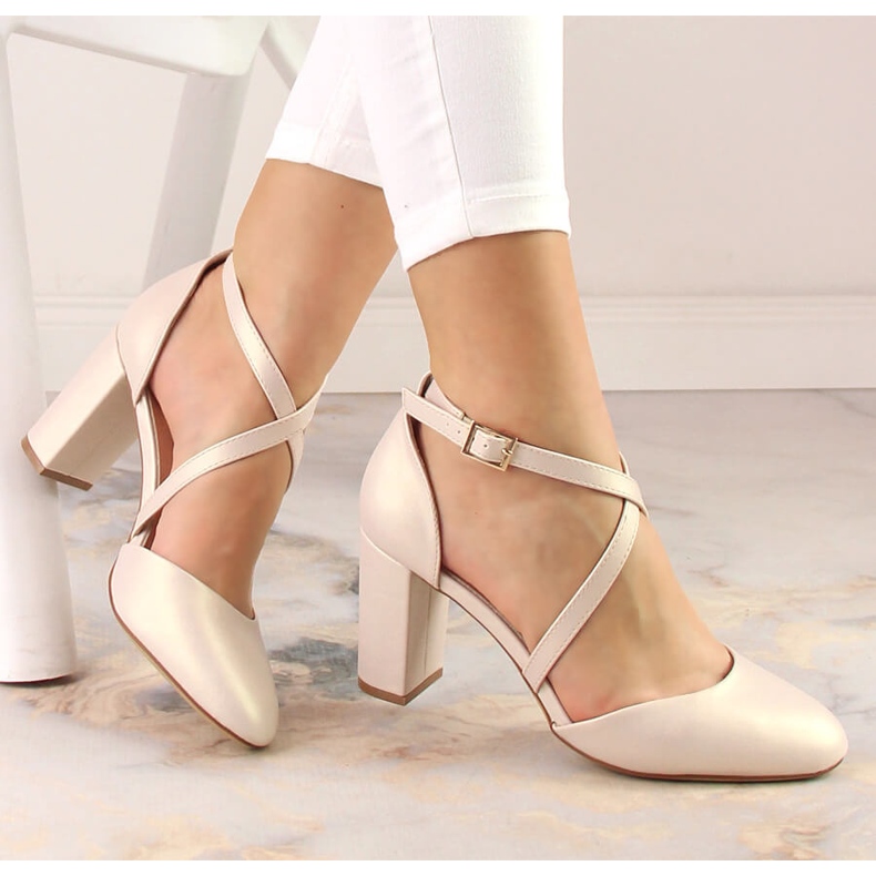 Dam pumps sandaler på höga klackar beige pärla Sergio Leone SK863