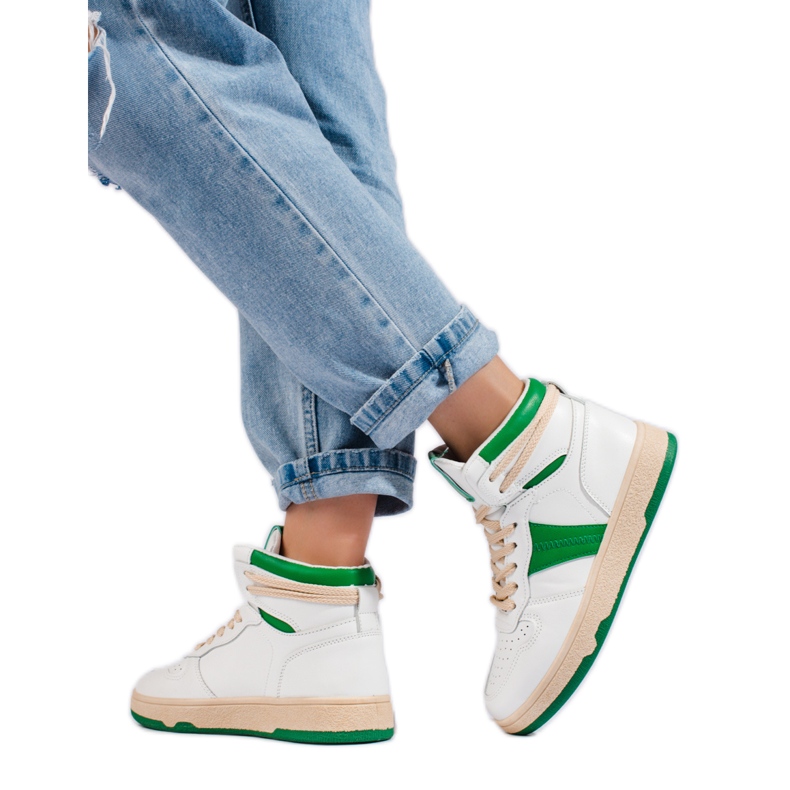 Shelovet dam sneakers höga vita och gröna
