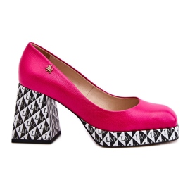 Fashionabla läderpumpar Laura Messi 2599 Fuchsia rosa