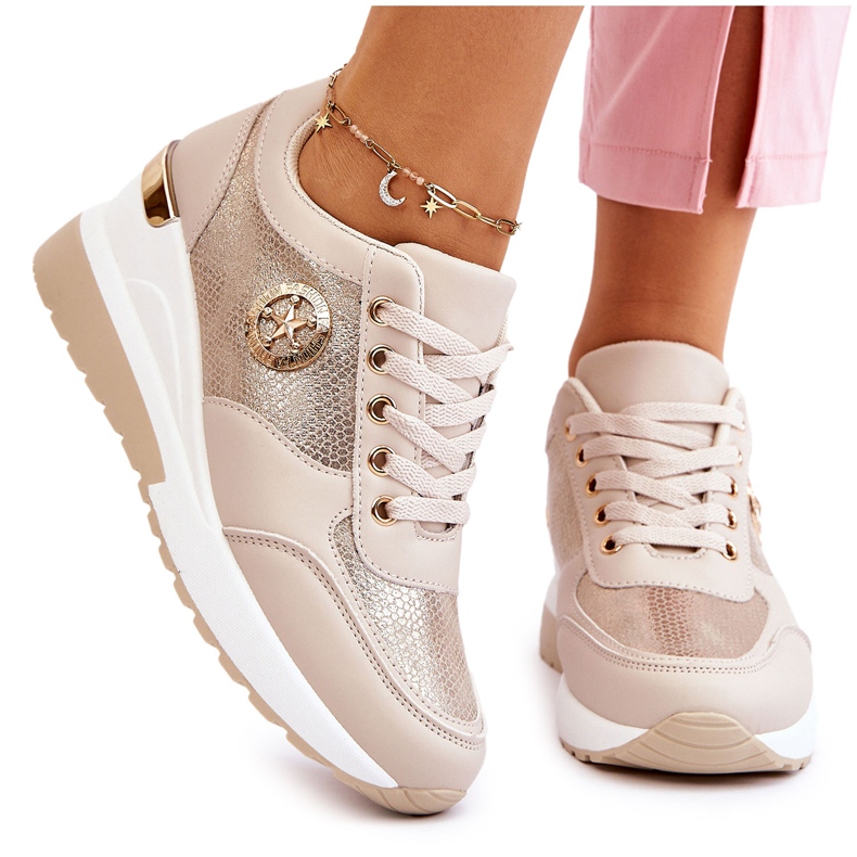 PG1 Fashionabla Wedge Sneakers Beige Jaliyah