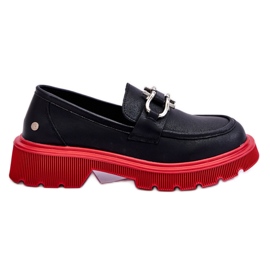 Loafers i läder med dekoration GOE LL2N4040 Svart-Röd