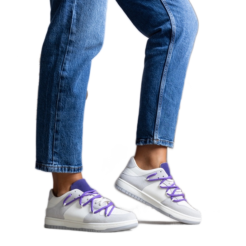 Aucoin grå sneakers med lila snören vit
