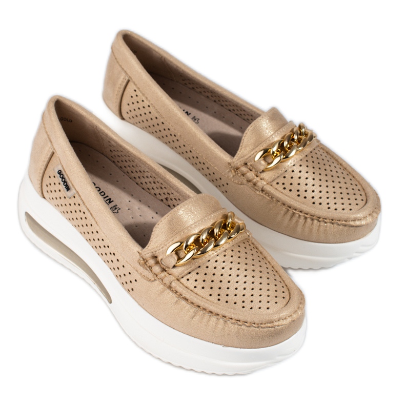 SHELOVET Dam guld loafers Slovet på plattformen gyllene
