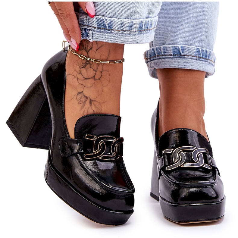 S.Barski Läderpumpar på massiva klackar Svart Maximo