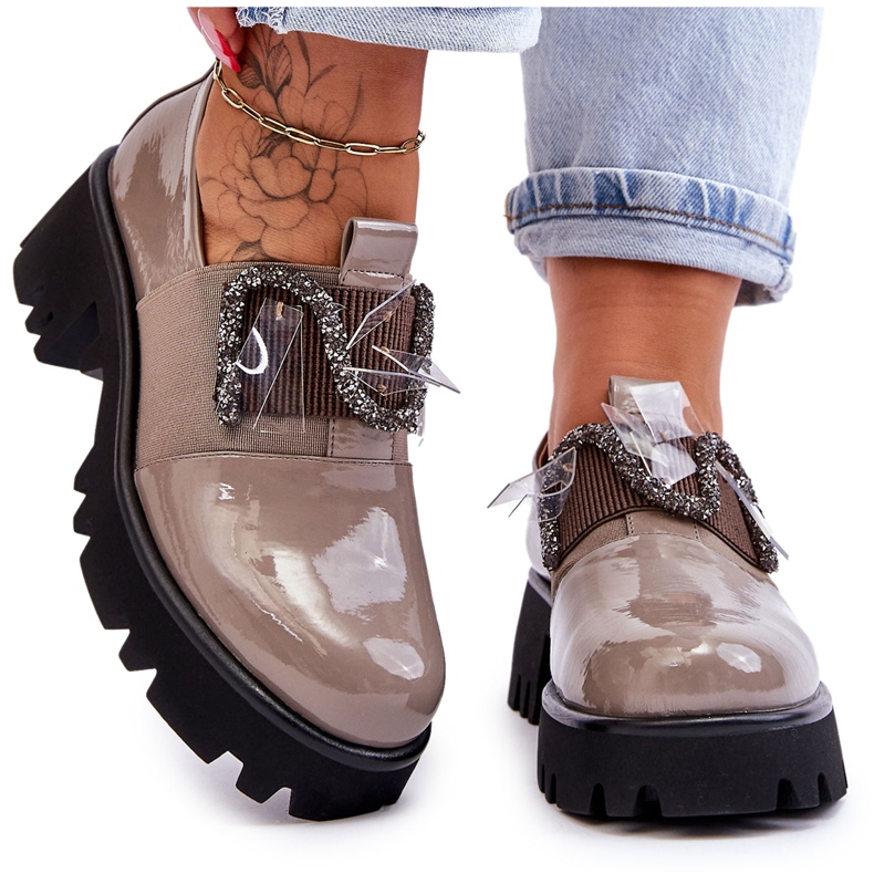 S.Barski Lackade Skor Med Ornament Grå Keily